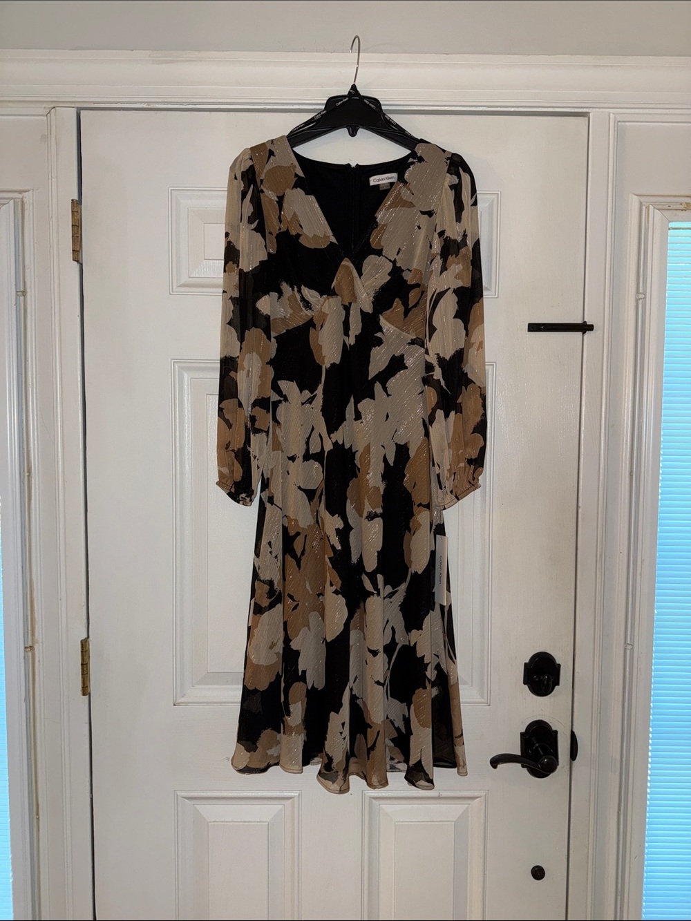 Calvin Klein Black Dress with Tan & Cream Floral Print